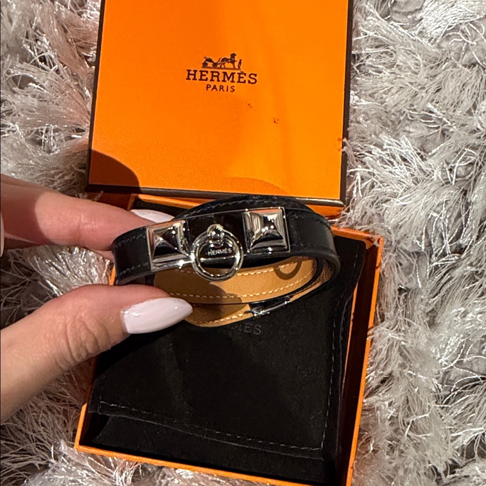Hermès Black Leather Bracelet